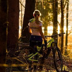 mtb bike girl forest lake biking mountainbiking sunset More