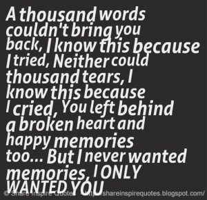 thousand words couldn\'t bring you back, I know this because I tried ...