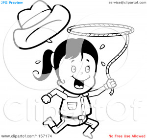 Cartoon-Clipart-Of-A-Black-And-White-Happy-Cowgirl-Running-And ...