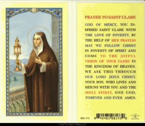 St. Clare Prayer Holy Card
