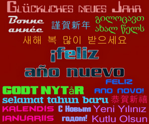 Feliz Año Nuevo along with different languages