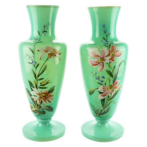 Antique matching Bristol glass pair of vase c1880