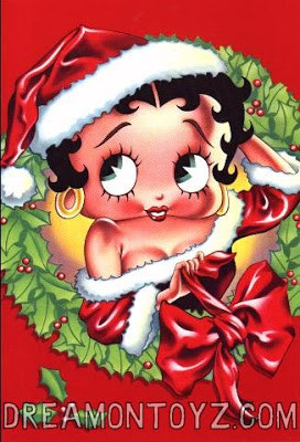 Sexy Betty Boop inside a wreath with a big red bow
