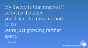 ... distance you'll start to miss me and so far, we're just growing
