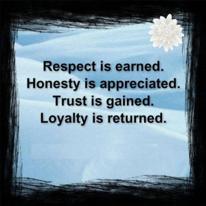 respect is earned. honesty is appreaciated. trust is gained. loyalty ...