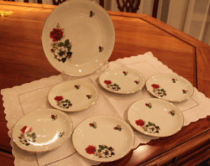 Set of six bone china cake plate wi th serving dish. In perfect ...