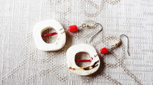 26.30 Red Coral and Buffalo Bone Earrings by BlueWorldTreasures