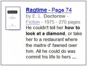 From 'Ragtime'-- 'He couldn't tell her how to look at a diamond....'