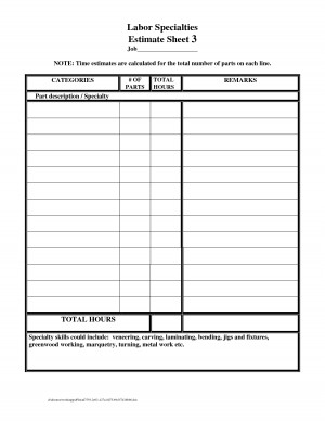 Labor estimate sheet