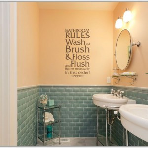 Cute Bathroom Quotes For Walls & Circle mirror above glass shelf ...