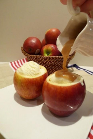 Caramel Over Vanilla Ice Cream in Hollowed-out Apples - What a treat ...