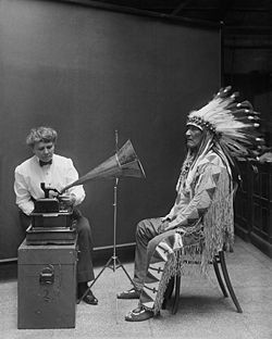 Ethnomusicologist Frances Densmore recording Blackfoot chief Mountain ...