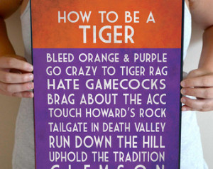 Clemson Tigers Art Print, Clemson T igers Quote Poster Sign, Clemson ...