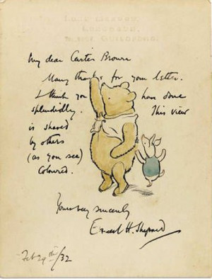 ink and watercolor drawing by Ernest H. Shepard of Winnie-the-Pooh ...