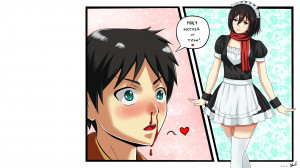 Anime Nosebleed Funny Mikasa ackerman maid dress,