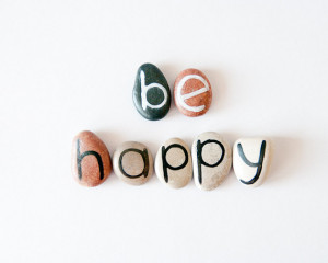 ... magnets letters, be happy, beach pebbles, inspirational word or quote