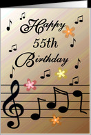 Happy 55th Birthday / Brown - Musical Notes & Flowers card - Product ...