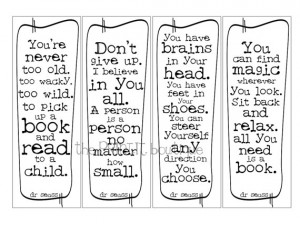 Dr seuss...Set TWO of 4 black and white Printable bookmarks