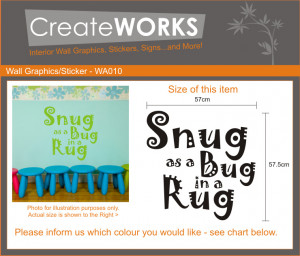 Details about Wall Quote Vinyl Sticker SNUG AS A BUG - WA010