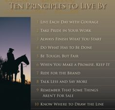 The Cowboy Code. Here are the Ten Principles of Cowboy Ethics: 1. Live ...