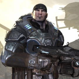 Marcus Fenix attempts to look at his own face.