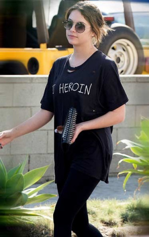 Ashley Benson wears “DJ Heroin” t-shirt after Hoffman’s death