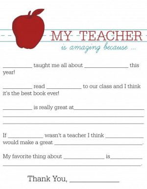 All About My Teacher Writing Activity