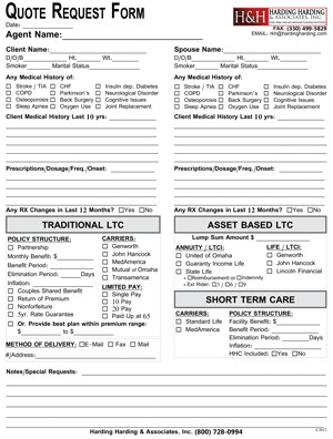 Long-Term Care / Asset-Based / Short-Term Care Quote Sheet