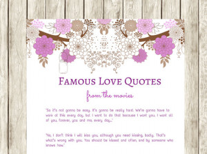 famous love quotes from movies Bridal Shower games, Purple Printable ...