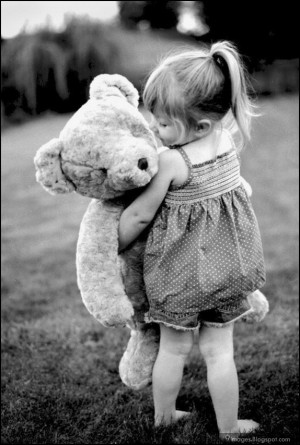 Kid, little, girl, hug, teddy, bear