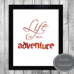 Inspirational Wall Art Quotes 'Life is an adventure' in red and orange ...