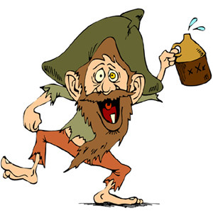 Clip art of a wild man with a jug of moonshine