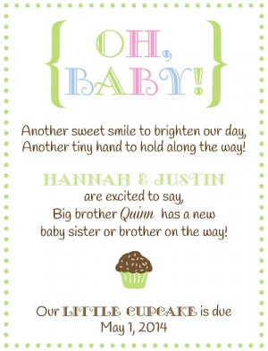 Sibling Pregnancy Announcement for your little sweetie with cupcake.