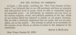 Source: Bowen and McNamee. Advertisement from The New York Journal of ...