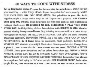50 ways to cope with stress. Really diverse suggestions and ideas. And ...