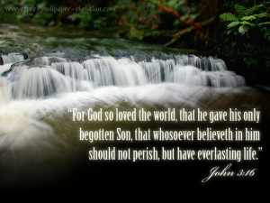 John 3 16 bible verse wallpaper with water falls nature background