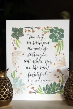 Succulents watercolor print with Freud quote More