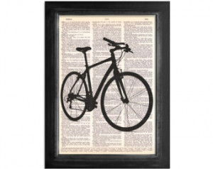 The Hybrid Bike - Bicycle Print on Vintage Dictionary Paper - 8x10.5
