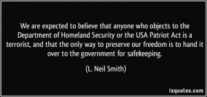 objects to the Department of Homeland Security or the USA Patriot Act ...