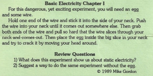 Static electricity experiment circa 1989