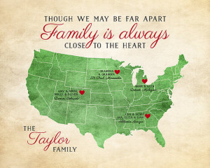 Gift for Family, Family Quote, Long Distance Family Map, Gift for ...