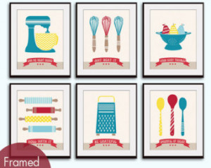 Cute Kitchen Quotes (Pattern Kitchen Prep Utensils) Set of 6 - 8x10 ...