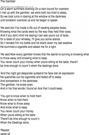 The Gambler Lyrics – Kenny Rogers.