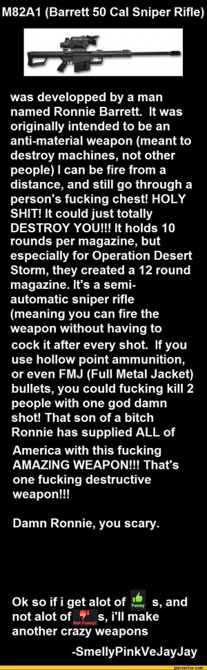 M82a1 Barrett 50 Cal Sniper Riflewas Developped By A Mannamed Ronnie ...