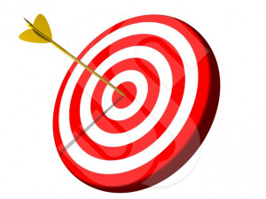 Golden Arrow Hitting Bullseye on Red & White Target (7-Rings, Side