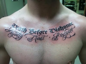 Death Before Dishonor Chest Lettering Tattoo