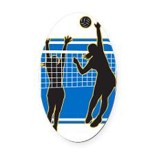 Volleyball Player Spiking Blocking Oval Car Magnet for