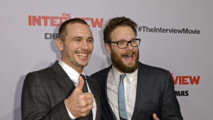 James Franco and Seth Rogen pose during premiere of the film 
