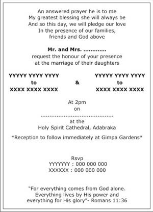 Invitation Wordings - Christian Wedding