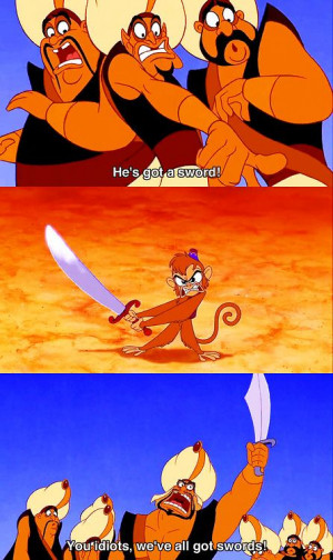 Abu Is a Threat To Jafar’s Minions With a a Mighty Sword In Disney ...